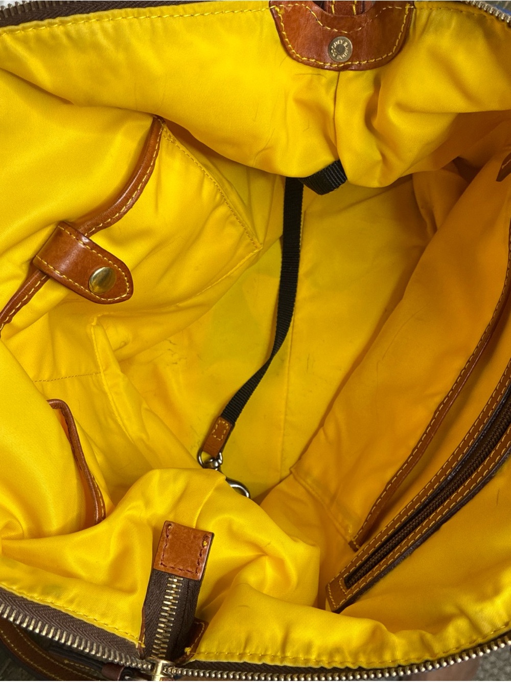 Vintage Dooney & Bourke Blue Nylon&Leather Trim Crossbody Tote W/Yellow Lining - Picture 3 of 8